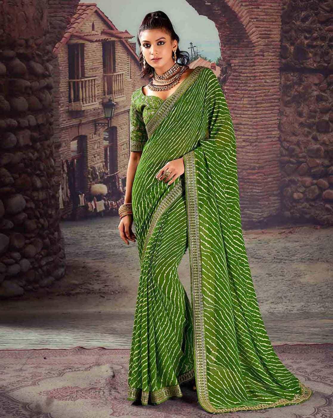 Lime Green Georgette & Organza Silk Ruffled Saree Set Design by Pritika  Vora at Pernia's Pop Up Shop 2024