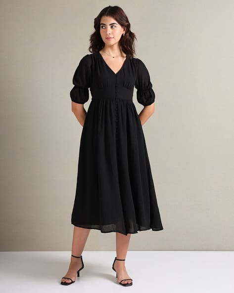 V-Neck Fit Flare Dress