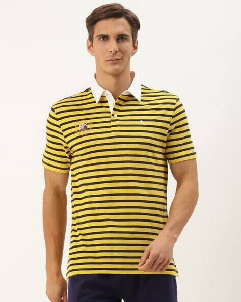 Amswan Men Striped Regular Fit Polo T-Shirt