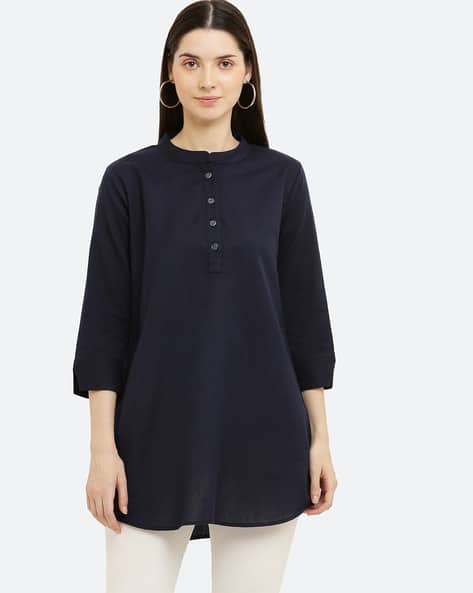 Women A-Line Tunic with Mandarin Collar