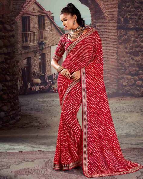 Buy Red Satin Silk Printed Floral Pre-draped Saree With Blouse For Women by  PUNIT BALANA Online at Aza Fashions.