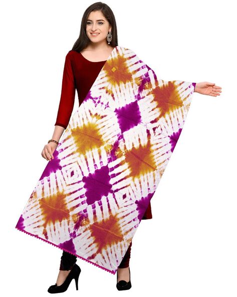 Tie & Dye Dupatta with Lace Details Price in India