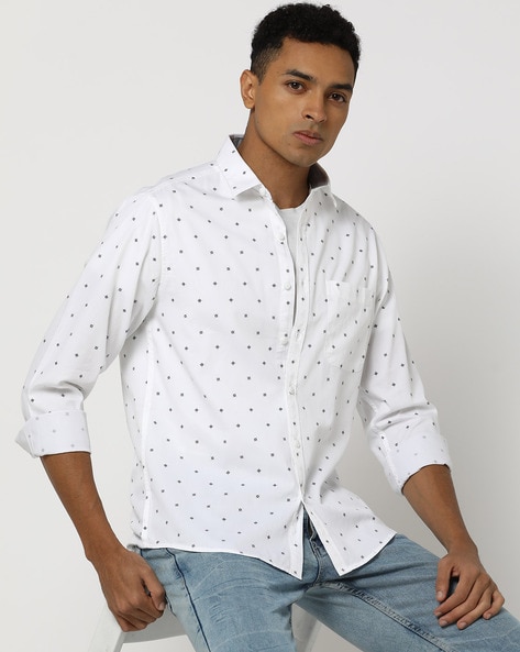 Men Micro Print Slim Fit Shirt