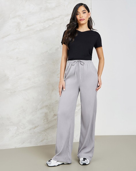 Women Tapered Fit Pants with Elasticated Drawstring Waist