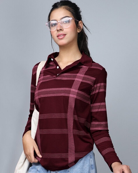 Women Checked Regular Fit Polo T-Shirt
