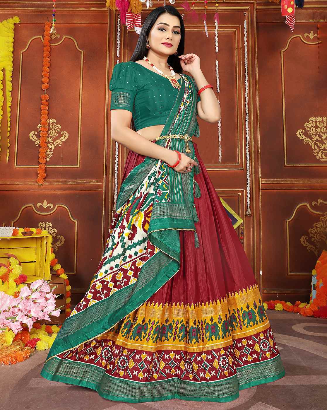 Green Gota Embroidered Lehenga Choli In Georgette 2371LG05