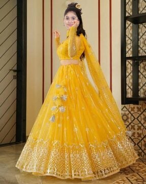 Yellow Brocade Readymade Long Anarkali Suit 196230-tuongthan.vn