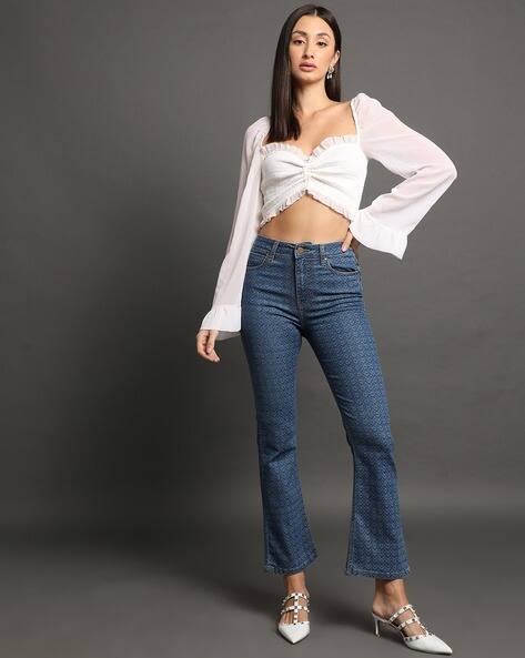 Encrustd Lazer Print Mid-Rise Bootcut Jeans