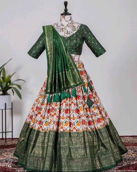 Ikkat silk hot sale lehengas online