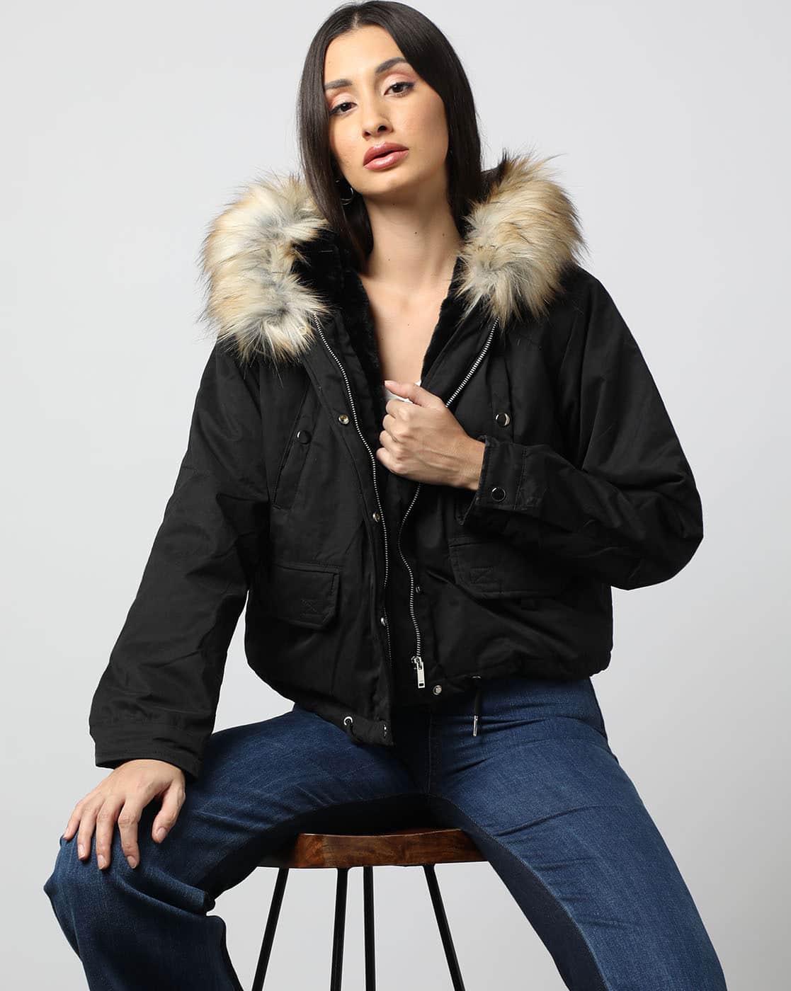 Buy Black Jackets \u0026 Coats for Women by Outryt by AZORTE Online | Ajio.com