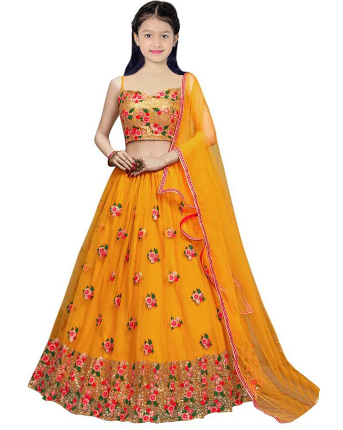 Yellow Readymade Designer Lehenga Cholis For Girls (Set Of 7 Pcs) Catalog