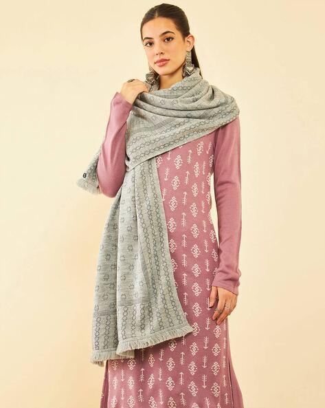 Women Woven Shawl with Fringed Hem Price in India