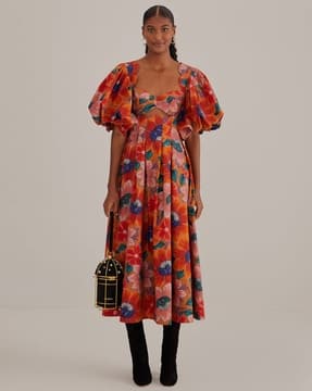farm rio marias floral orange cut out midi dress FARM Rio Marias Floral Orange Cut Out Midi Dress