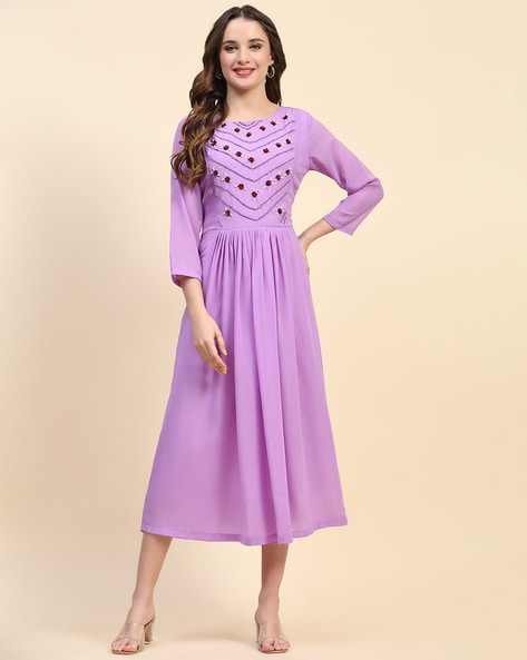 Finelylove Woman Semi Formal Dresses Girls Summer Dresses V-Neck Solid Long  Sleeve Sun Dress Purple - Walmart.com