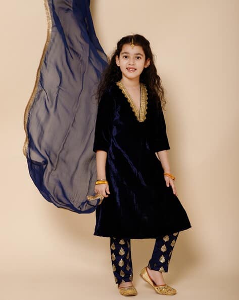 Girls Embellished A-Line Kurta Set - Image 3