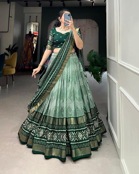 Buy INDIAN FASHION HUB Women's Satin Semi-stitched Indian Wedding Lehenga  Choli (Green, Free Size) IF 282 at Amazon.in