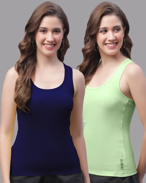 Women Pack of 2 Slim Fit Round-Neck Tank Tops