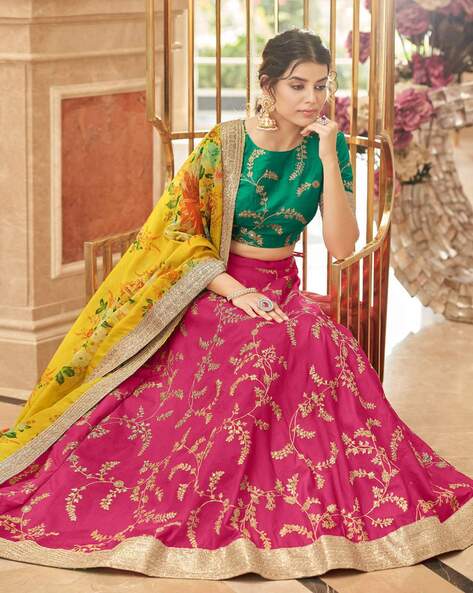 Yellow And Pink Lehenga Choli | 3d-mon.com