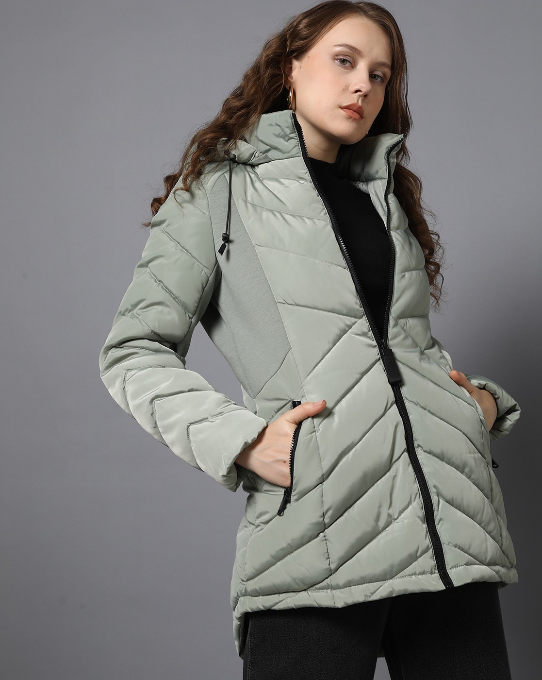 Buy MADAME Womens Hooded Neck Solid Bomber Jacket | Shoppers Stop