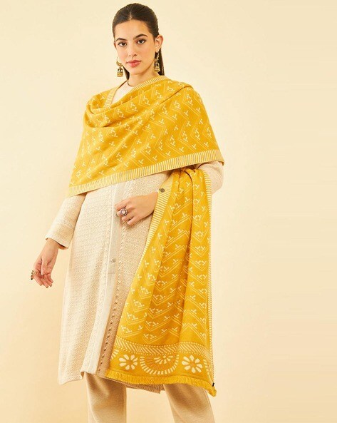 Women Woven Shawl with Fringed Hem Price in India