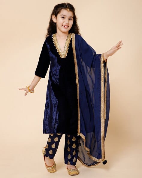 Girls Embellished A-Line Kurta Set - Image 1