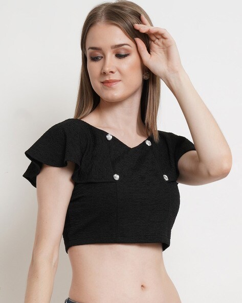 Buy Popwings Casual Sleeveless Round Neck Black Sparkle Women Crop Tops !  Black Wrinkle Sprkle Self Design Round Neck Partywear Girls Croptops Online  at Best Prices in India - JioMart.