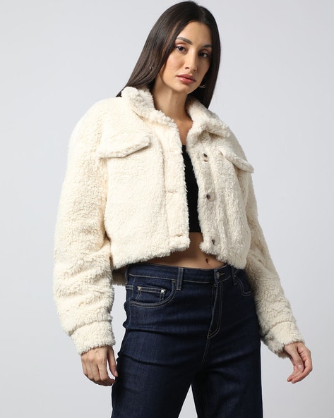 White Shag Faux Fur Jacket | Ally Fashion