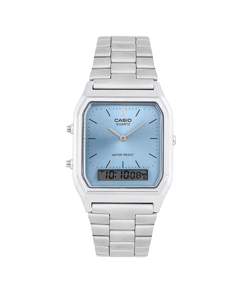 Men AD270 Vintage AQ-230A-2A1MQYDF Blue Analog-Digital Dial Silver Stainless Steel Band