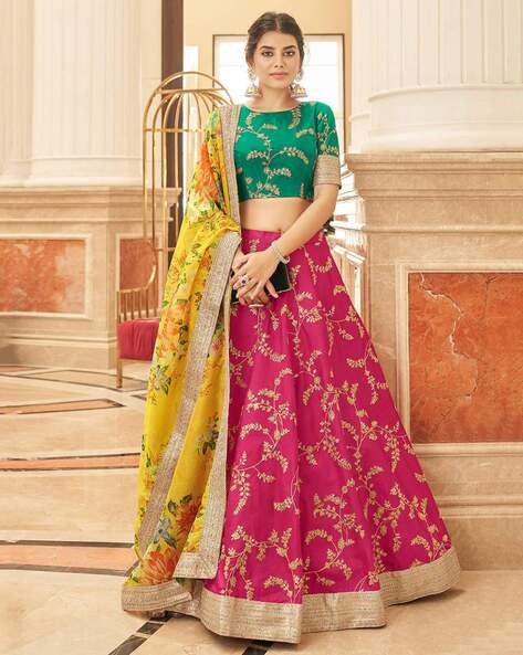 Pink and Yellow Color Combination Designer Lehenga Choli With Dupatta ::  ANOKHI FASHION