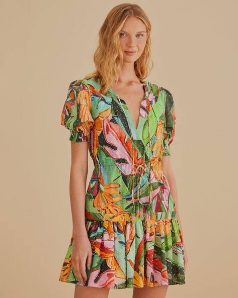 Buy FARM RIO Banana Foliage Cotton Skater Mini Dress | Multicoloured Color  Women | AJIO LUXE