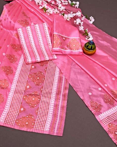 TUSSAR SILK MEKHELA CHADAR WITH GOLDEN JARI AND THREAD WORK