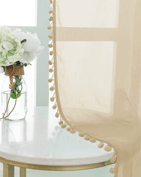 Set of 2 Eyelets Sheer Window Curtains with Pom-Pom-image-11