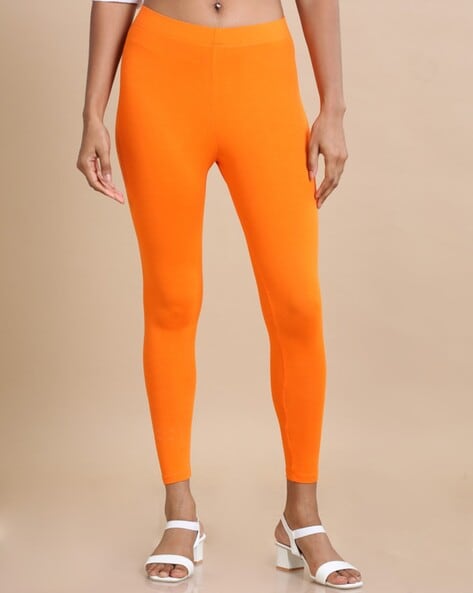 Women Solid Orange Ankle Length Leggings – Cherrypick