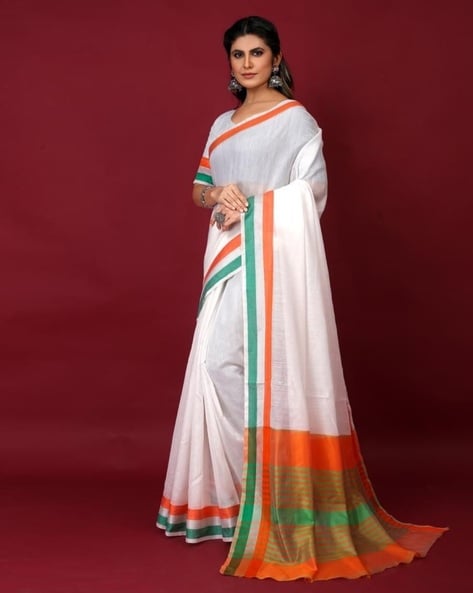 Women's Tiranga Satin Silk Saree With Blouse Piece