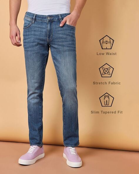 Mid-Wash Low-Rise Skinny Fit Narrow Leg Jeans