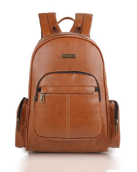Tan Genuine Leather Top Handle Zipper Everyday Backpack | Baginning