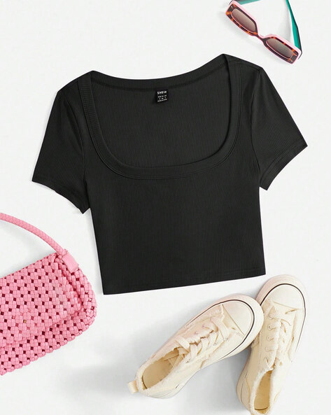 Women Ribbed Fitted Crop Top