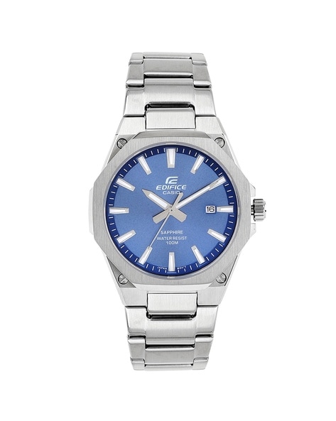 Men ED602 EDifice EFR-S108D-2AVUDF Blue Analog Dial Silver Stainless Steel Band Watch