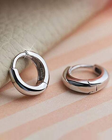 BHRM Men Silver-Plated Hoops Earrings