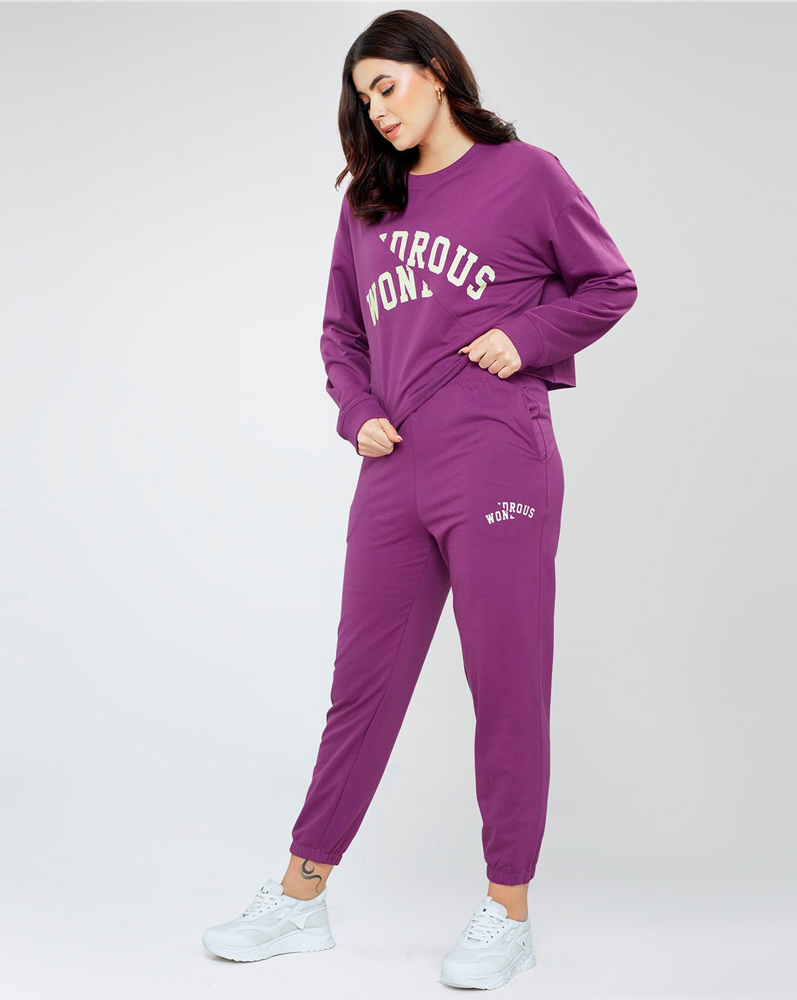 ZEYO Women Cotton Purple Track suit Conversational Printed Joggers set