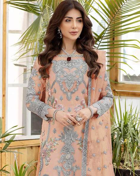 Chiffon embroidered clearance dress material online