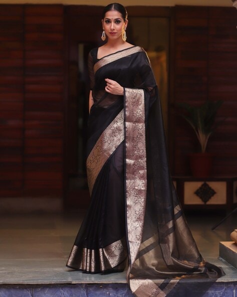 Grey And Black Organza Saree – Label by Saloni