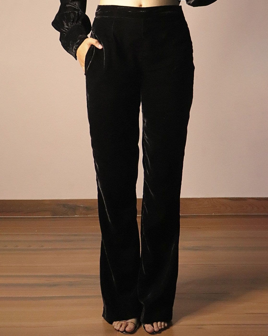 Women Velvet Straight Fit Flat-Front Pants