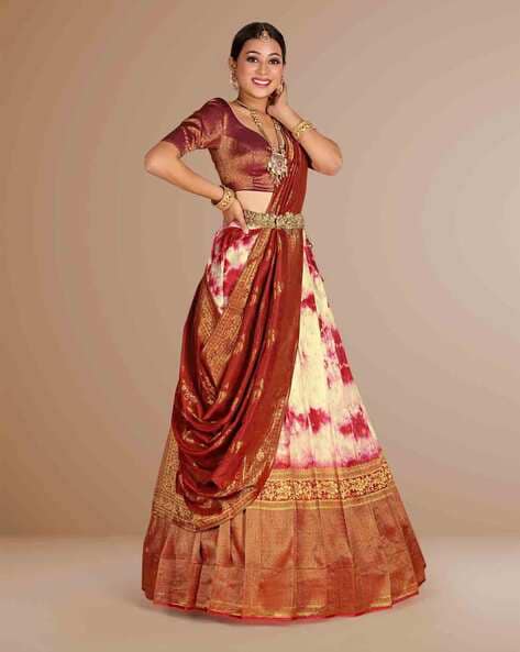 Buy Multi Color Tissue Organza Tie Dye Asymmetric Lehenga And Blouse Set  For Women by Shwetanga Online at Aza Fashions.