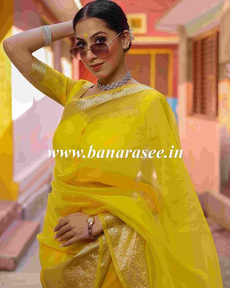 Shop Yellow Gota Work Organza Saree Online in USA with Blouse – Pure  Elegance