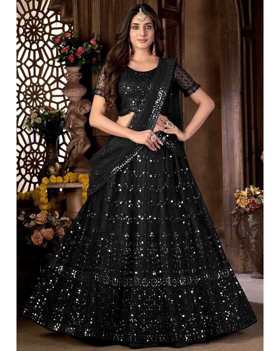 Black Banarasi Lehenga | Banarasi lehenga, Indian outfits lehenga, Long  blouse designs