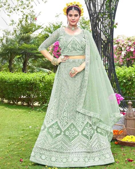 Lime Green Tulle Lehenga Choli Dupatta Set – Nitika Gujral