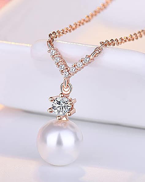 Jewels galaxy Women Rose Gold-Plated American Diamond-Studded Pendant