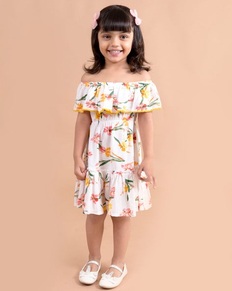 Buy Zuvim Girls Georgette Western One-Piece Bell Sleeves Knee-Length Off  Shoulder Dress (4-5Years, Red) Online at Best Prices in India - JioMart.