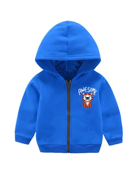 Boys TIger Print Regular Fit Zip-Front Hoodie